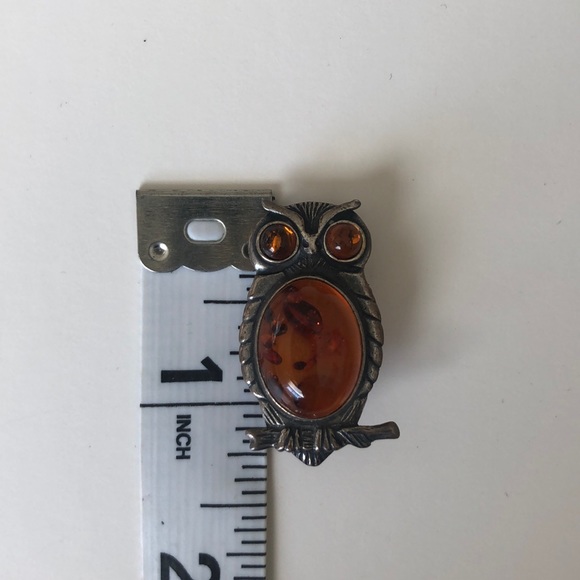 Owl Brooch or Necklace Pendant Silver with Amber - Picture 5 of 5